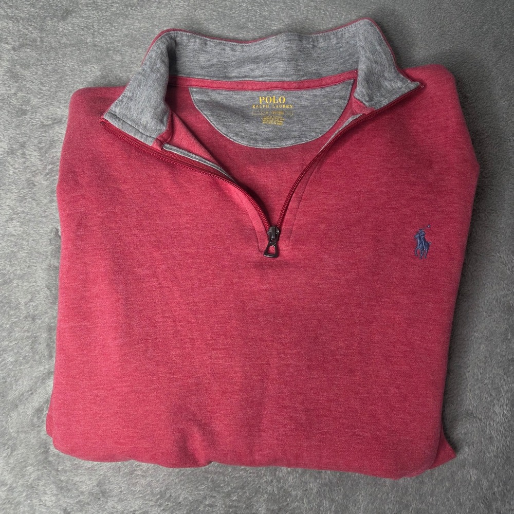 Polo Ralph Lauren Mens Pink/Coral Heather Quarter Zip Pullover Sweater Pony Logo